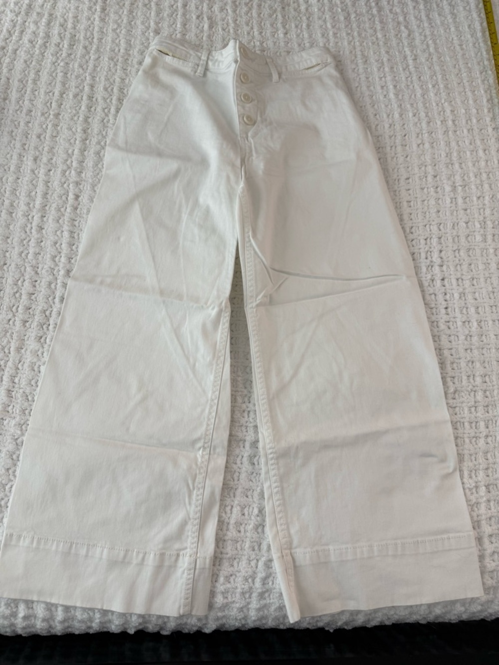Anthropologie White Button-Fly Wide Pants